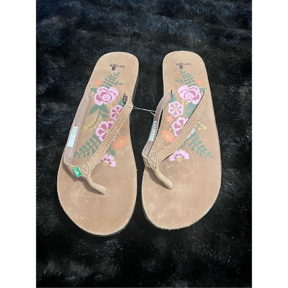 Sanuk Flora The Explora SWS10029 TAN Women's Leather sandals Flip Flops Size 11 - Picture 1 of 5
